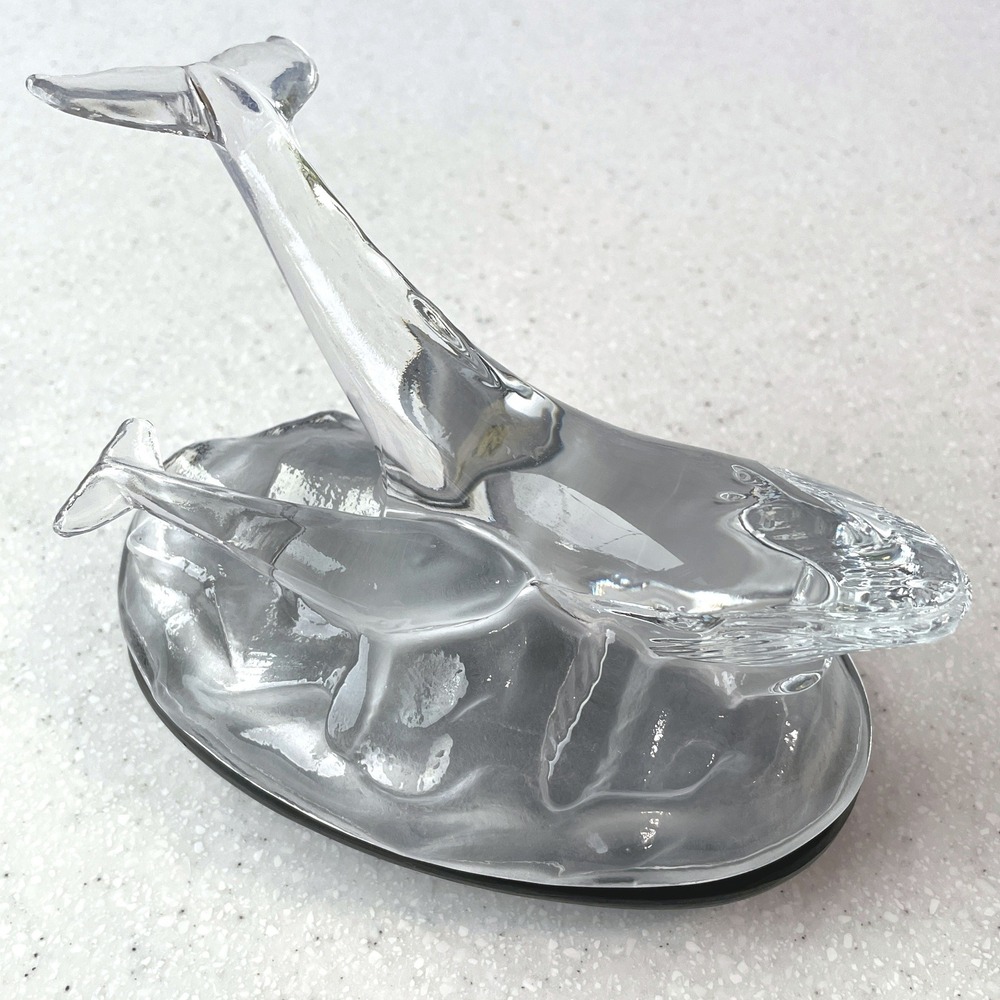 Cristal d'Arques France Lead Crystal Whale and Calf Figurine Mother Baby Marine